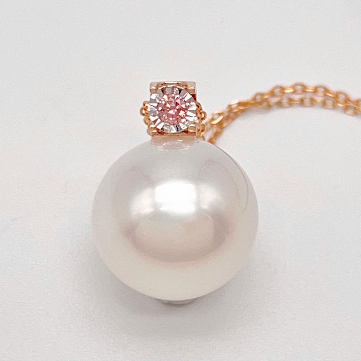13.7mm South Sea Pearl & Pink Diamond Pendant, 18K Rose Gold
