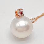 13.7mm South Sea Pearl & Pink Diamond Pendant, 18K Rose Gold
