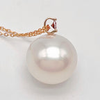 13.7mm South Sea Pearl & Pink Diamond Pendant, 18K Rose Gold
