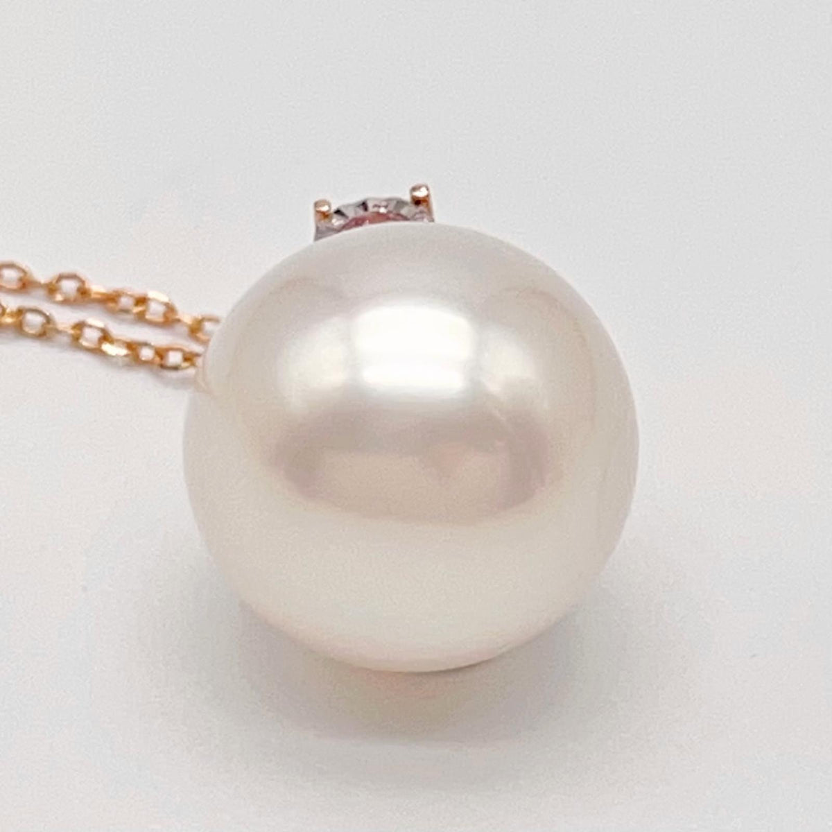 13.7mm South Sea Pearl & Pink Diamond Pendant, 18K Rose Gold