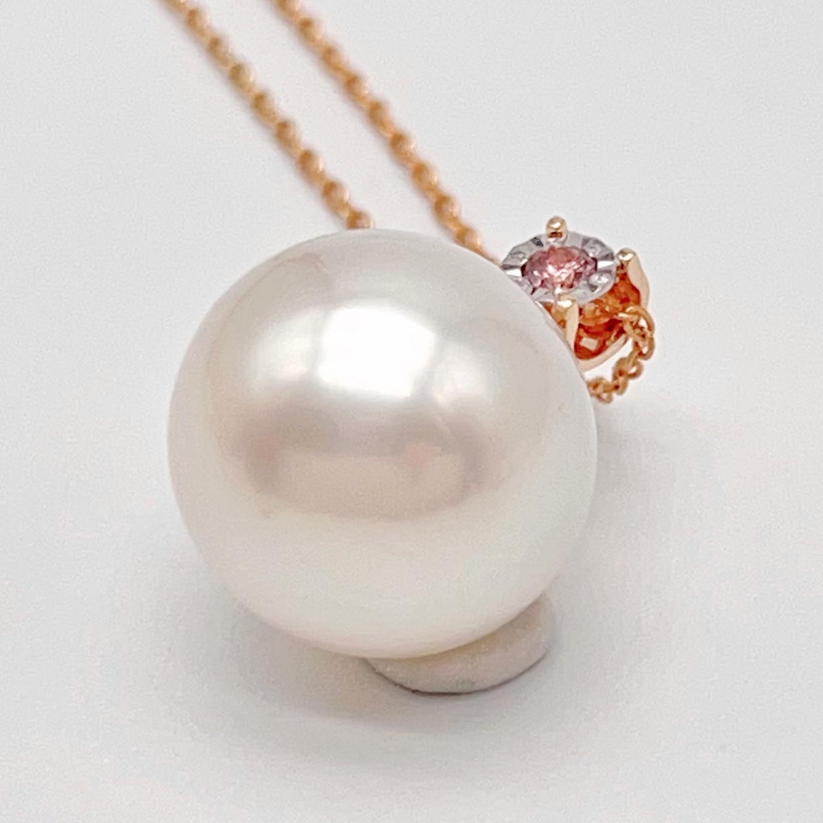13.7mm South Sea Pearl & Pink Diamond Pendant, 18K Rose Gold