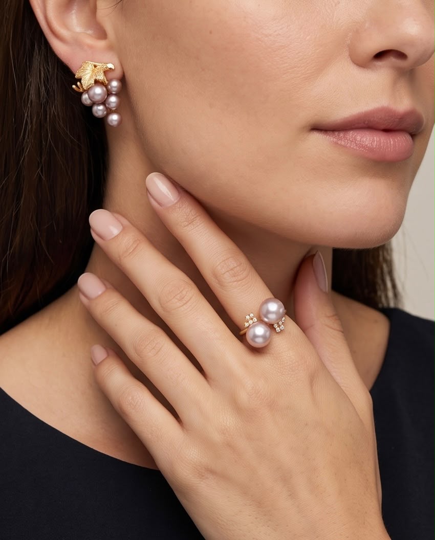 Grace 8.6mm Freshwater Pearl Ring & Earrings Set, Gold-Plated S925