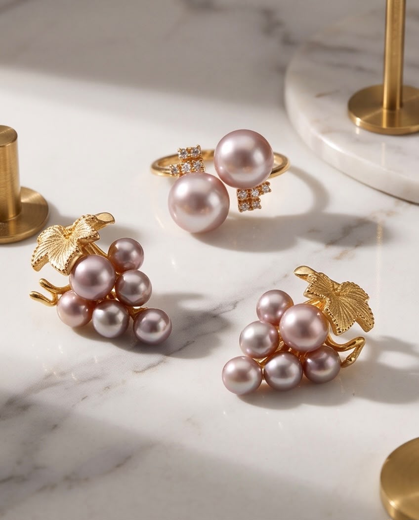 Grace 8.6mm Freshwater Pearl Ring & Earrings Set, Gold-Plated S925