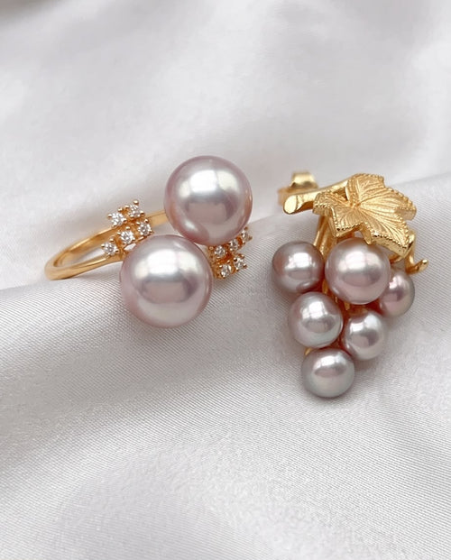Grace 8.6mm Freshwater Pearl Ring & Earrings Set, Gold-Plated S925