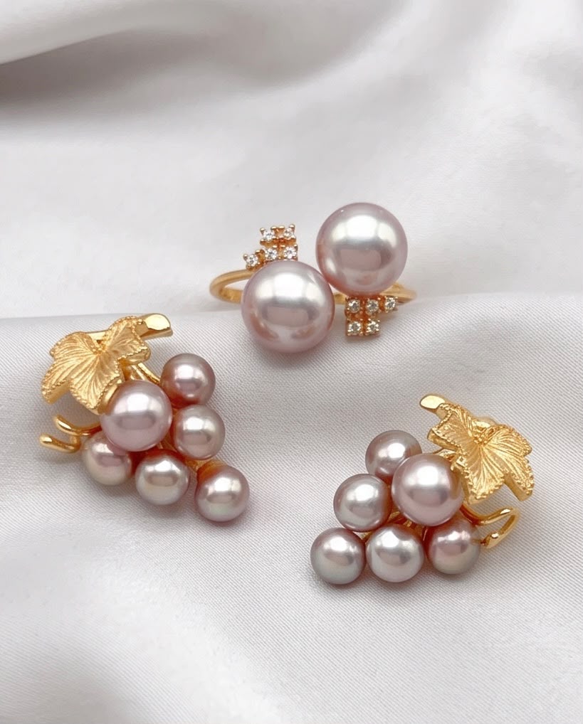 Grace 8.6mm Freshwater Pearl Ring & Earrings Set, Gold-Plated S925