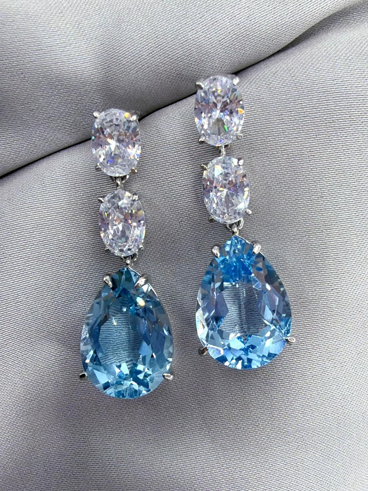 10 ct Pear-Cut Blue Topaz Drop Earrings