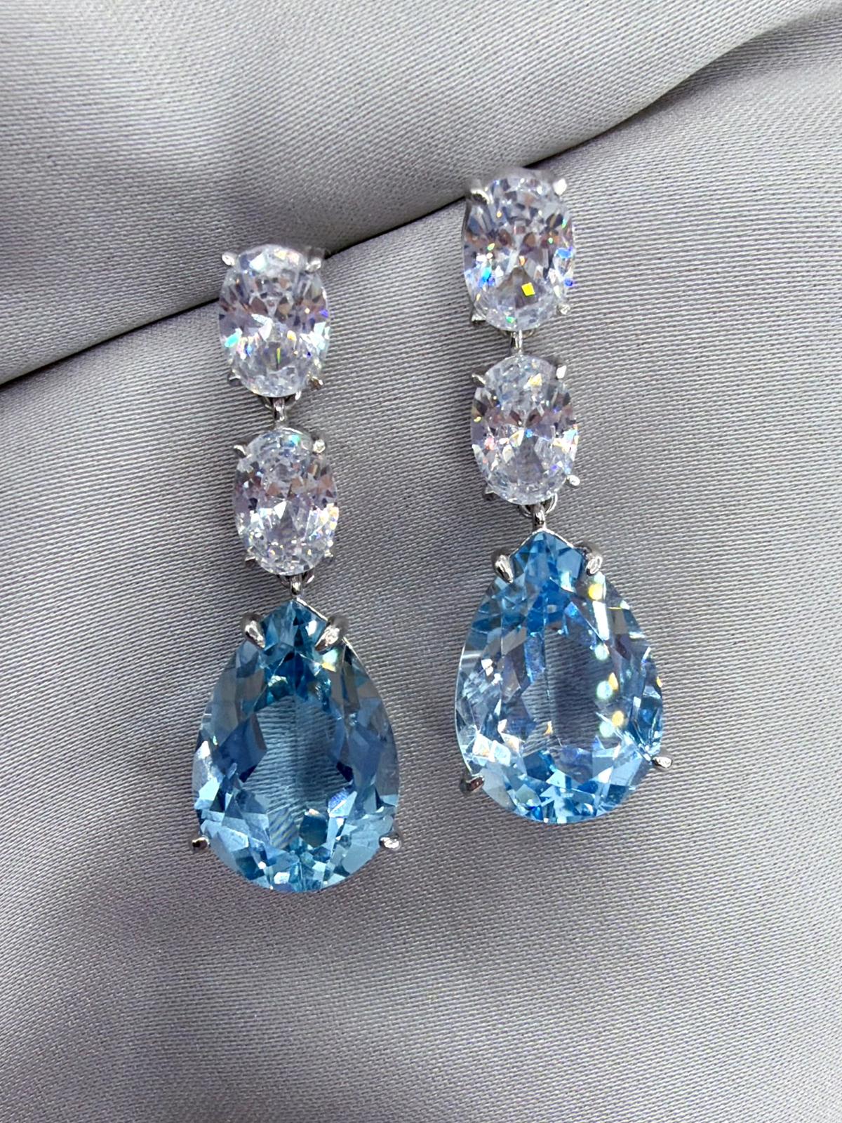 10 ct Pear-Cut Blue Topaz Drop Earrings